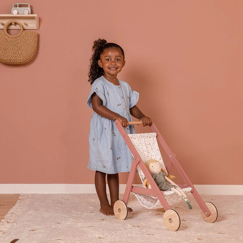 Passeggino in Legno per Bambole Flowers & Butterflies - Doll Stroller Flowers & Butterflies - immagine 3